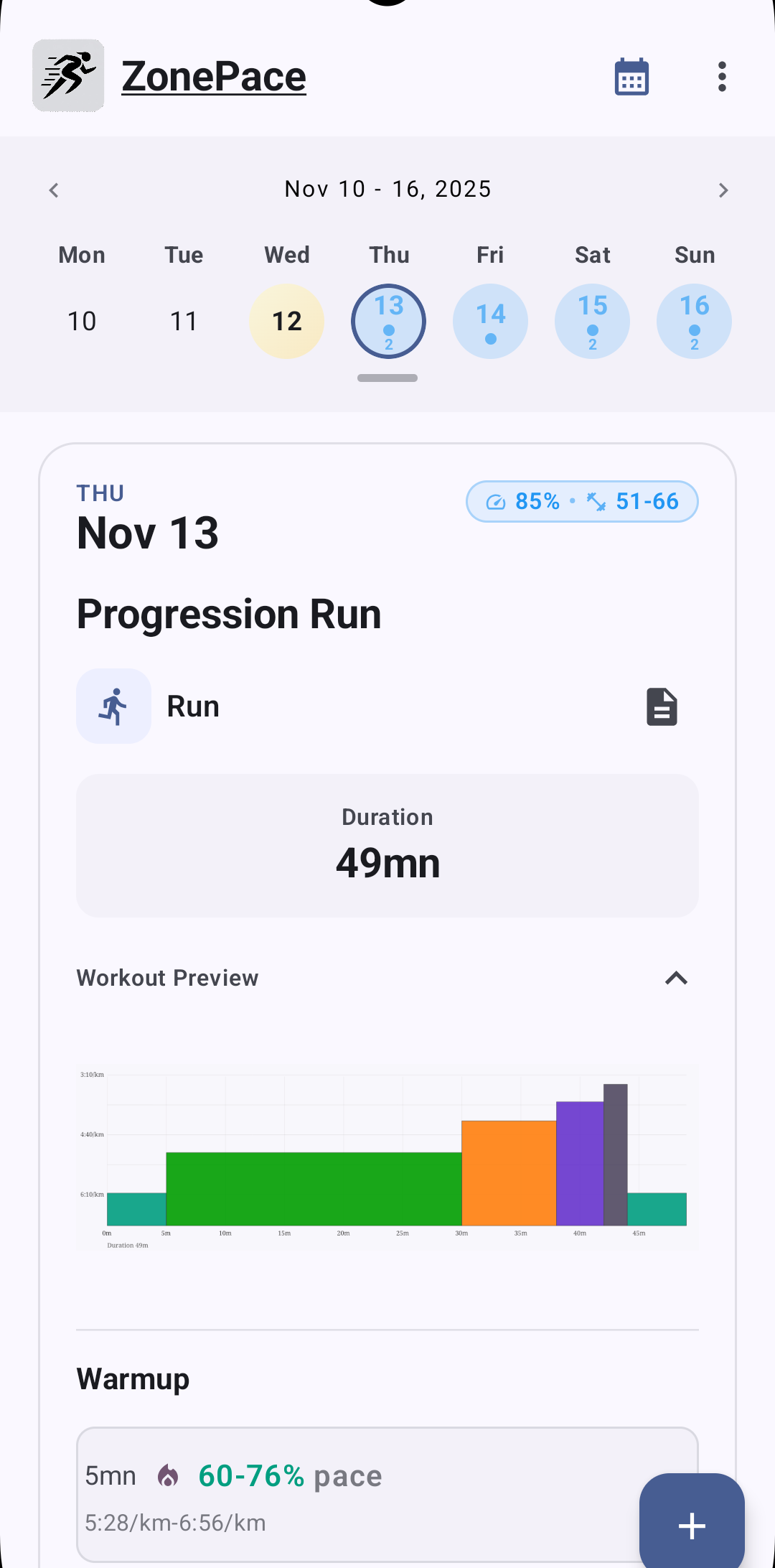 Set your weekly plan at the top of your workout list